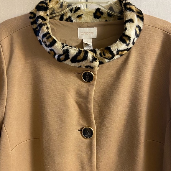 Chico’s jacket button front faux fur collar in camel XL - Picture 4 of 8